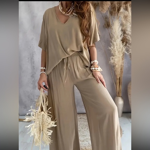 Pants - Knit Pant Set Wide Leg- Khaki - XL NWT